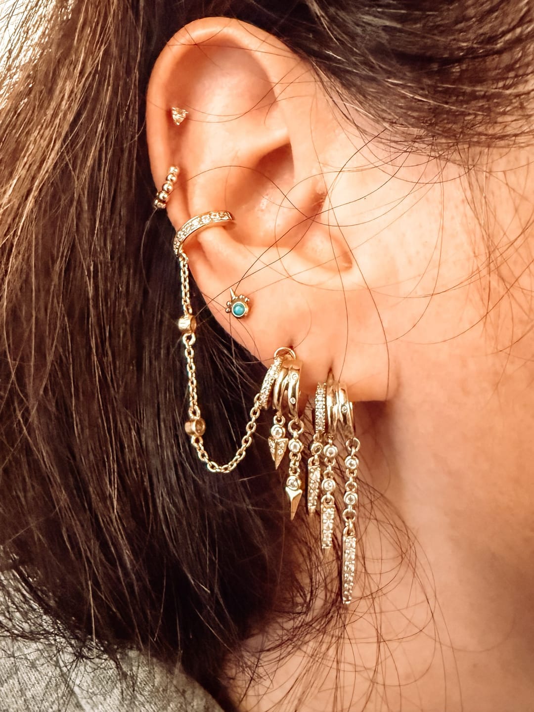 Customer photo review of Sienna Stacked Illusion Earrings