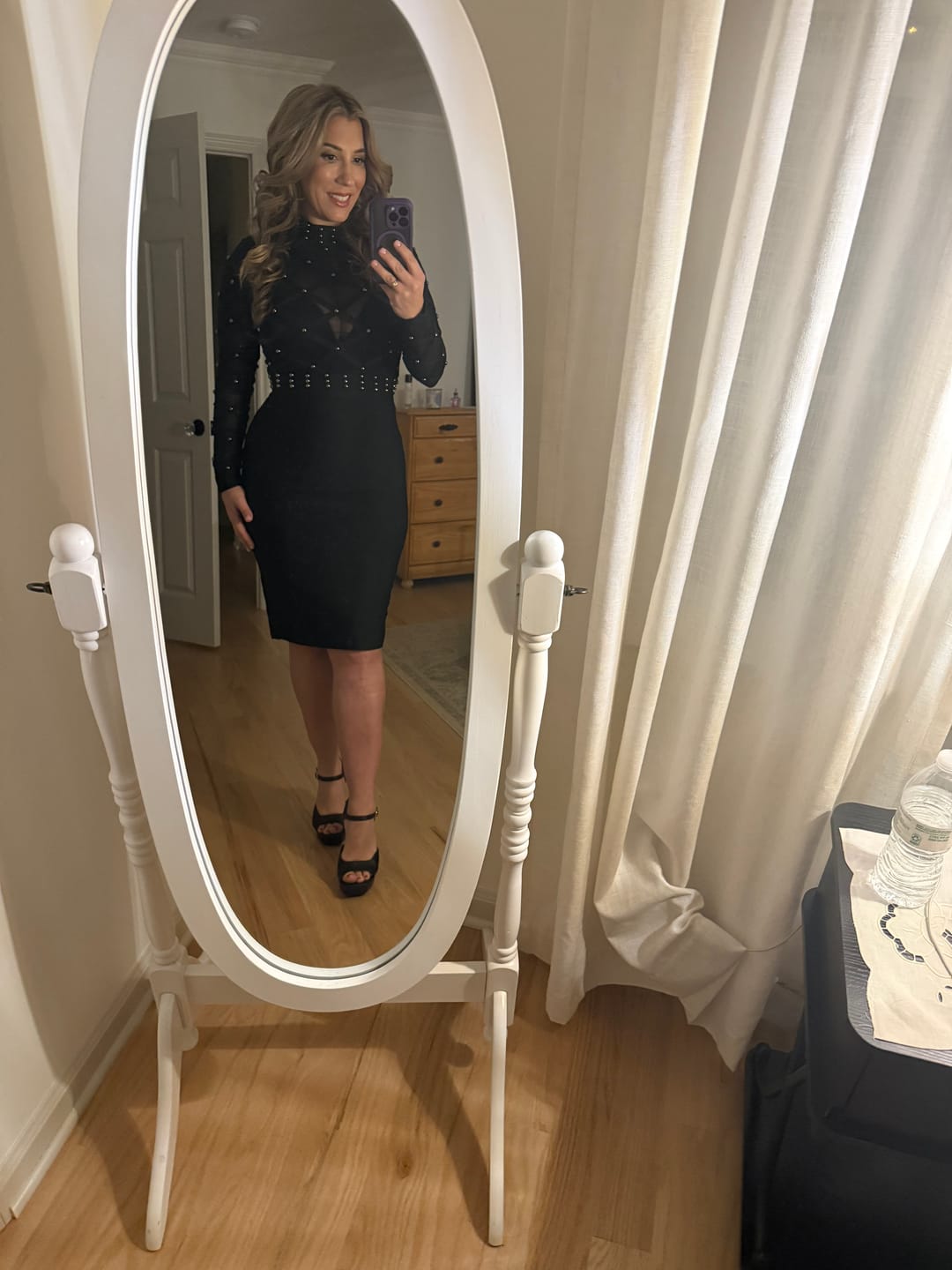 Customer photo review of Kegan Black Studded Mesh High Neck Bandage Dress
