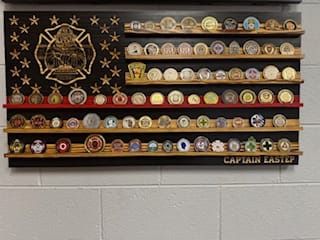 Customer photo review of Challenge Coin Display Rack Holder - Rustic American Flag