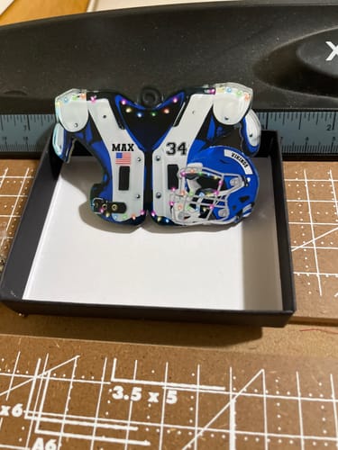 Customer photo review of Personalized American Football Shoulder Pads and Helmet Ornament With Name & Number Color Design Ultimate Collection For Sport Lovers