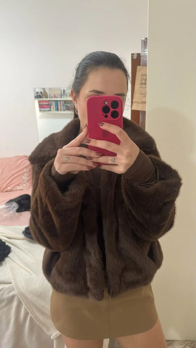 Customer photo review of Abby Short Faux Fur Collared Coat