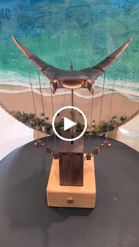 Customer video review of Handcrafted Wooden Manta Ray Automaton
