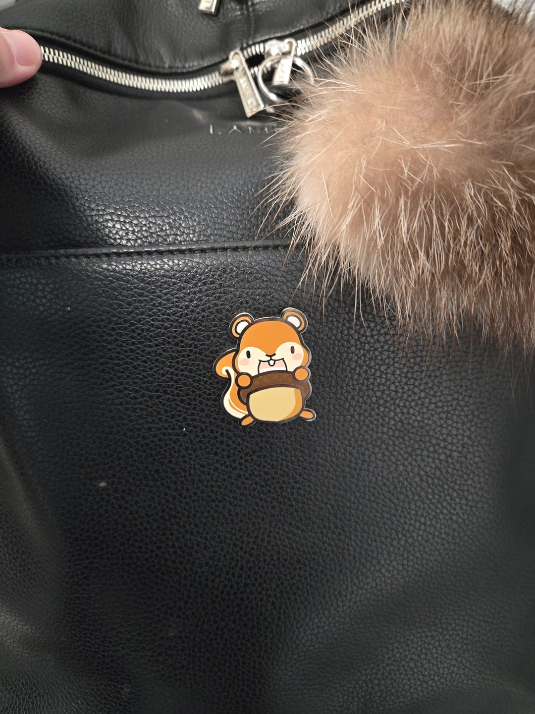 Customer photo review of Squirrelly Acorn Pin