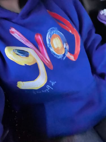 Customer photo review of love blue hoodie