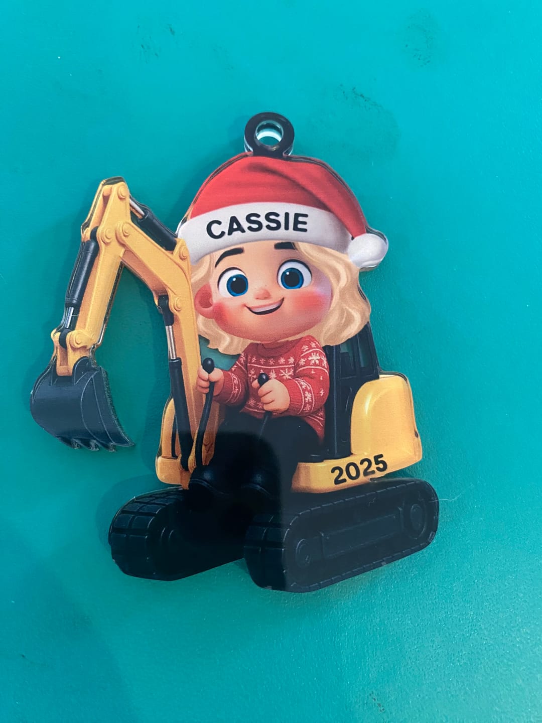 Customer photo review of 3D Effect Little Boy Kid With Car Excavator Backhoe Tractor Christmas Personalized Acrylic Ornament