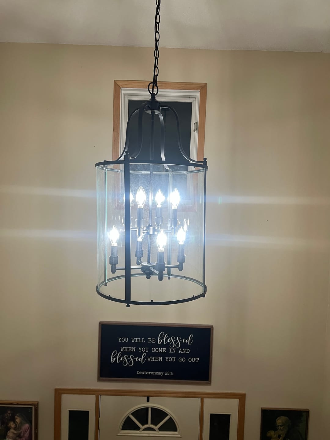 Customer photo review of Farmhouse Wide Clear Glass Cylinder Cage Pendant
