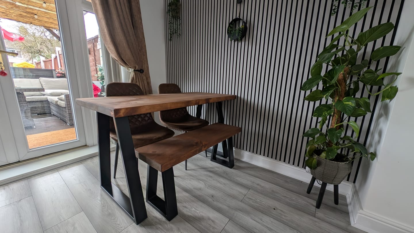 Customer photo review of Industrial Dining Table with Trapezium Leg