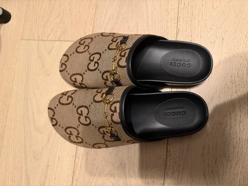 Bari M. review of HORSEBIT MULE IN LIGHT BROWN MONOGRAM CANVAS AND BLACK LINING image 1 out of 1