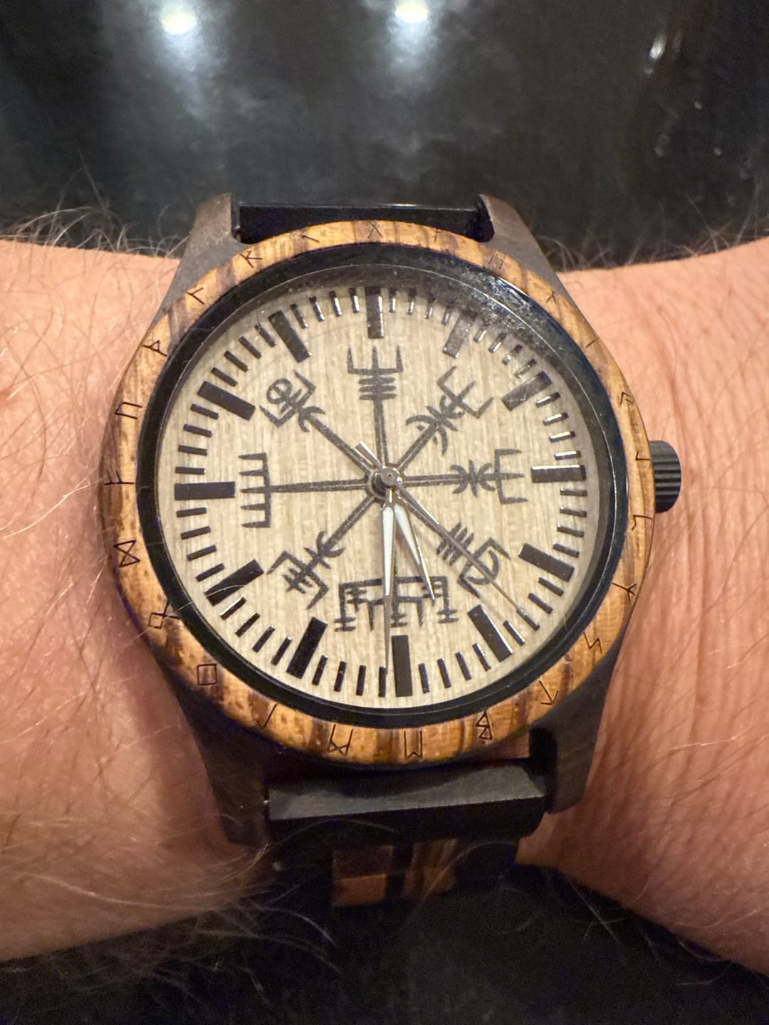 Customer photo review of Personalized Viking Compass Vegvisir Handmade Wooden Watch