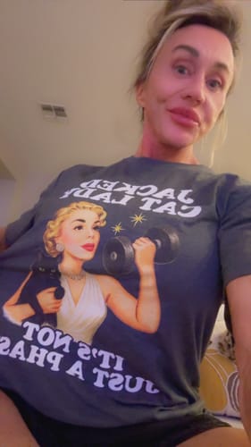 Customer photo review of Jacked Cat Lady T-Shirt