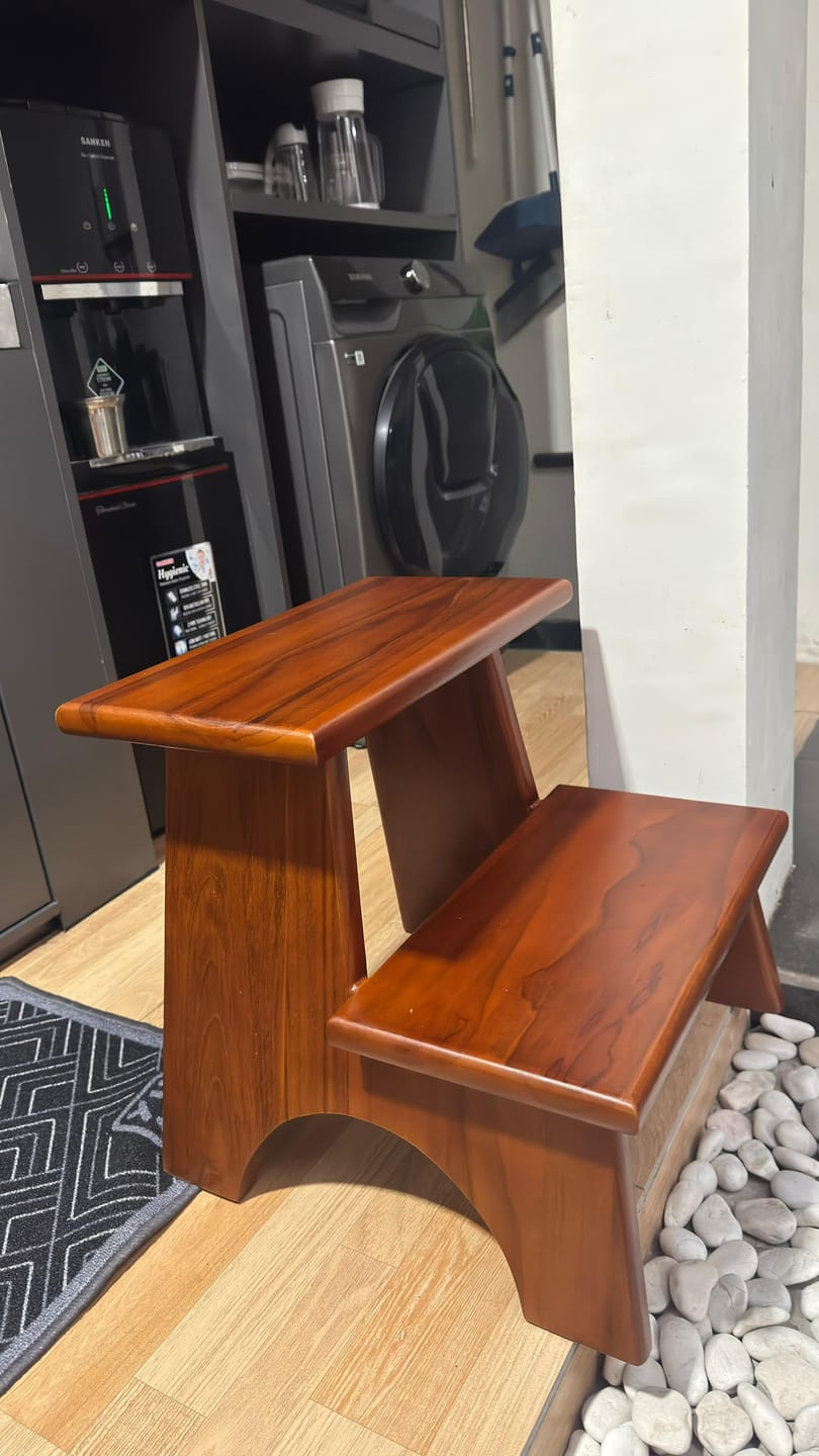Customer photo review of Teak Wood 2-Step Stool
