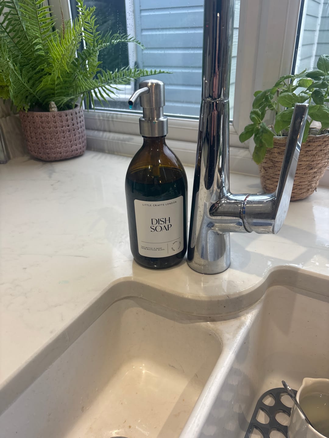Customer photo review of 500ml Amber Glass Bottle with Metal Pump White Label