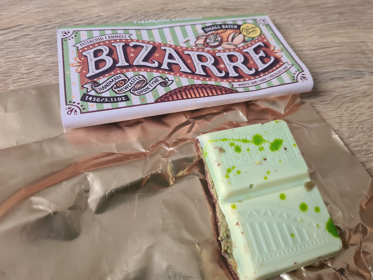 Customer photo review of *Levelled up* Pistachio Cannoli Inspired Bizarre chocolate bar 145g