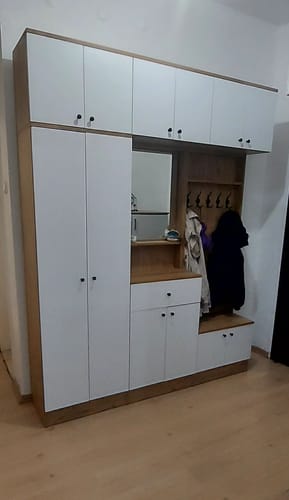 Customer photo review of Rani EA108 Portmanto Çekmeceli Aynalı Askılı Vestiyer Sepet Ceviz - Beyaz