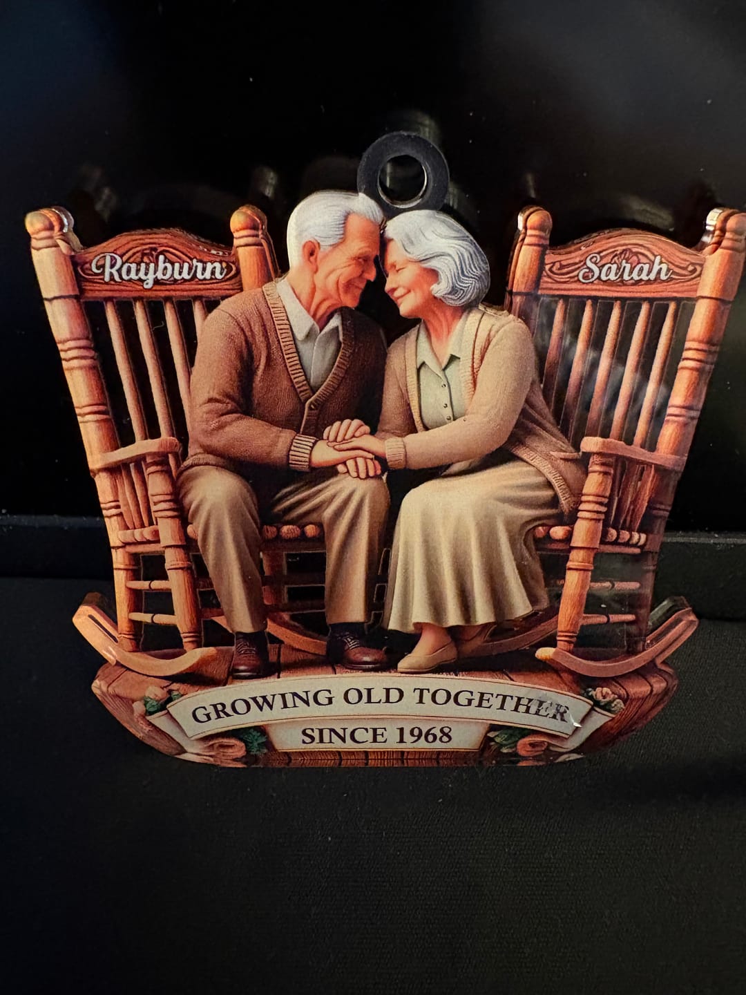 Customer photo review of Old Couple Sitting On Rocking Chairs Together Personalized Christmas Acrylic Ornament