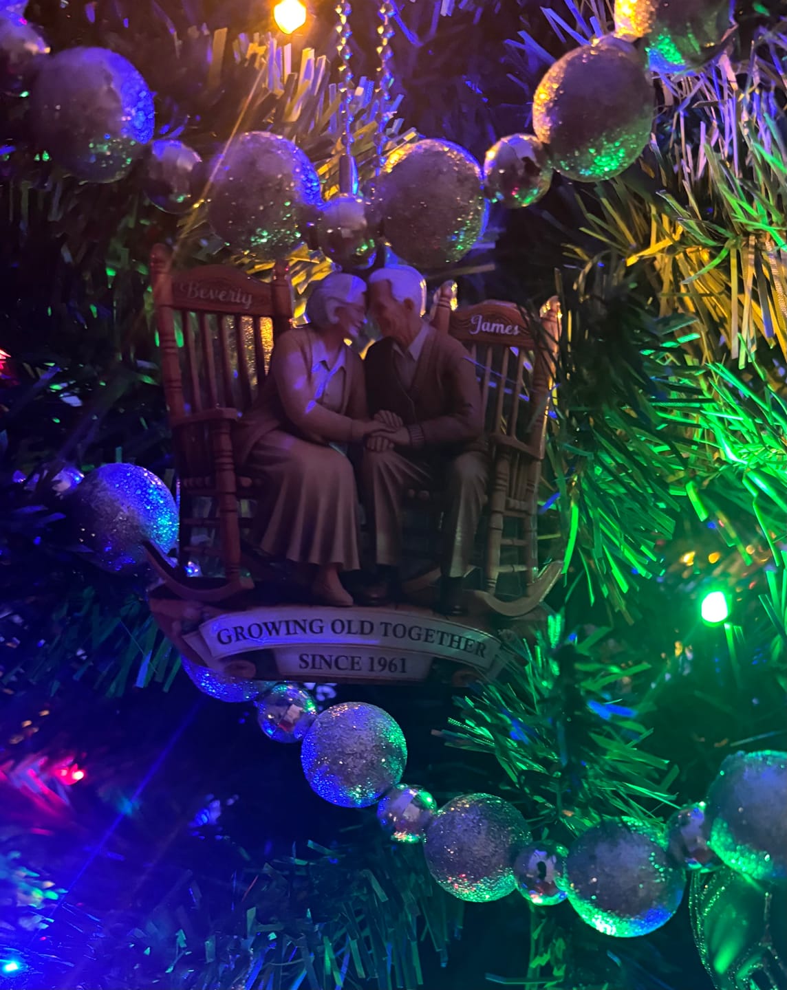 Customer photo review of Old Couple Sitting On Rocking Chairs Together Personalized Christmas Acrylic Ornament