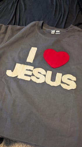 Customer photo review of I Love Jesus Stitched Premium Tee