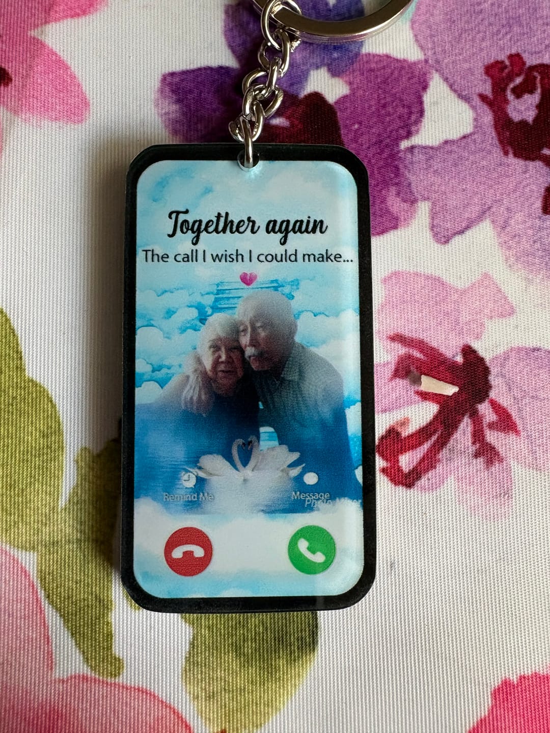 Customer photo review of The Call I Wish Memorial Sympathy Gift - Photo Inserted Different On 2 Sides Personalized Keychain