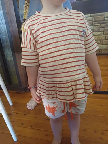 Customer photo review of Samba Stripe Boxy Frill Tee