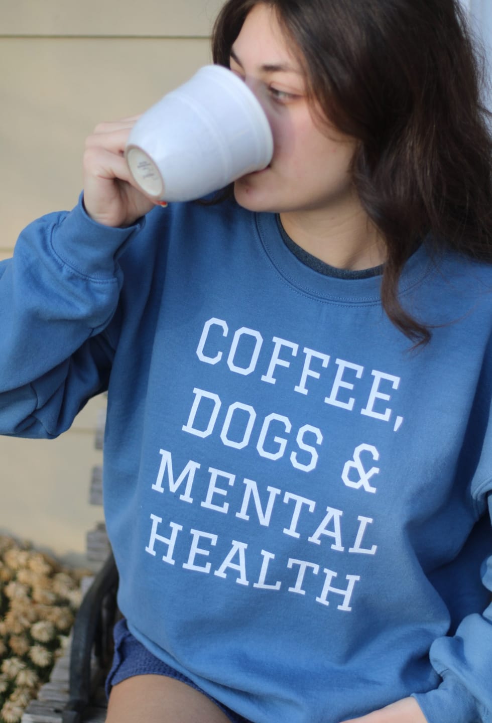 Customer photo review of Coffee, Dogs & Mental Health Sweatshirt