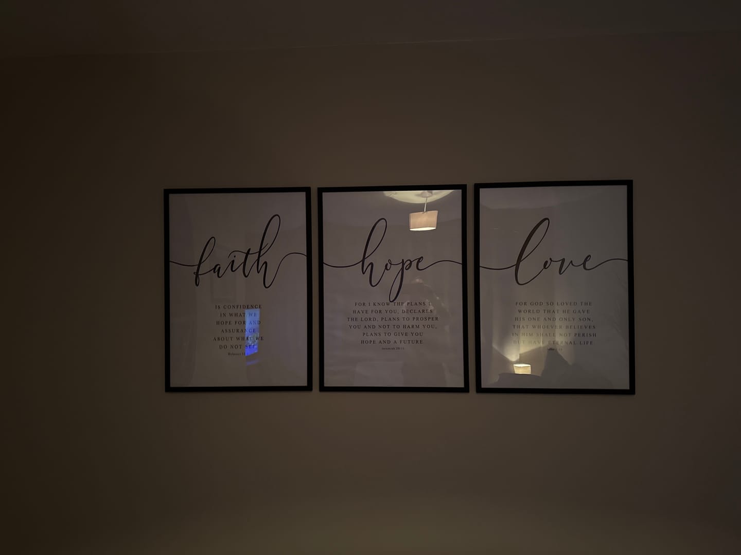 Customer photo review of Handmade (Faith Hope Love) Bible Verse Canvas by Godisabove