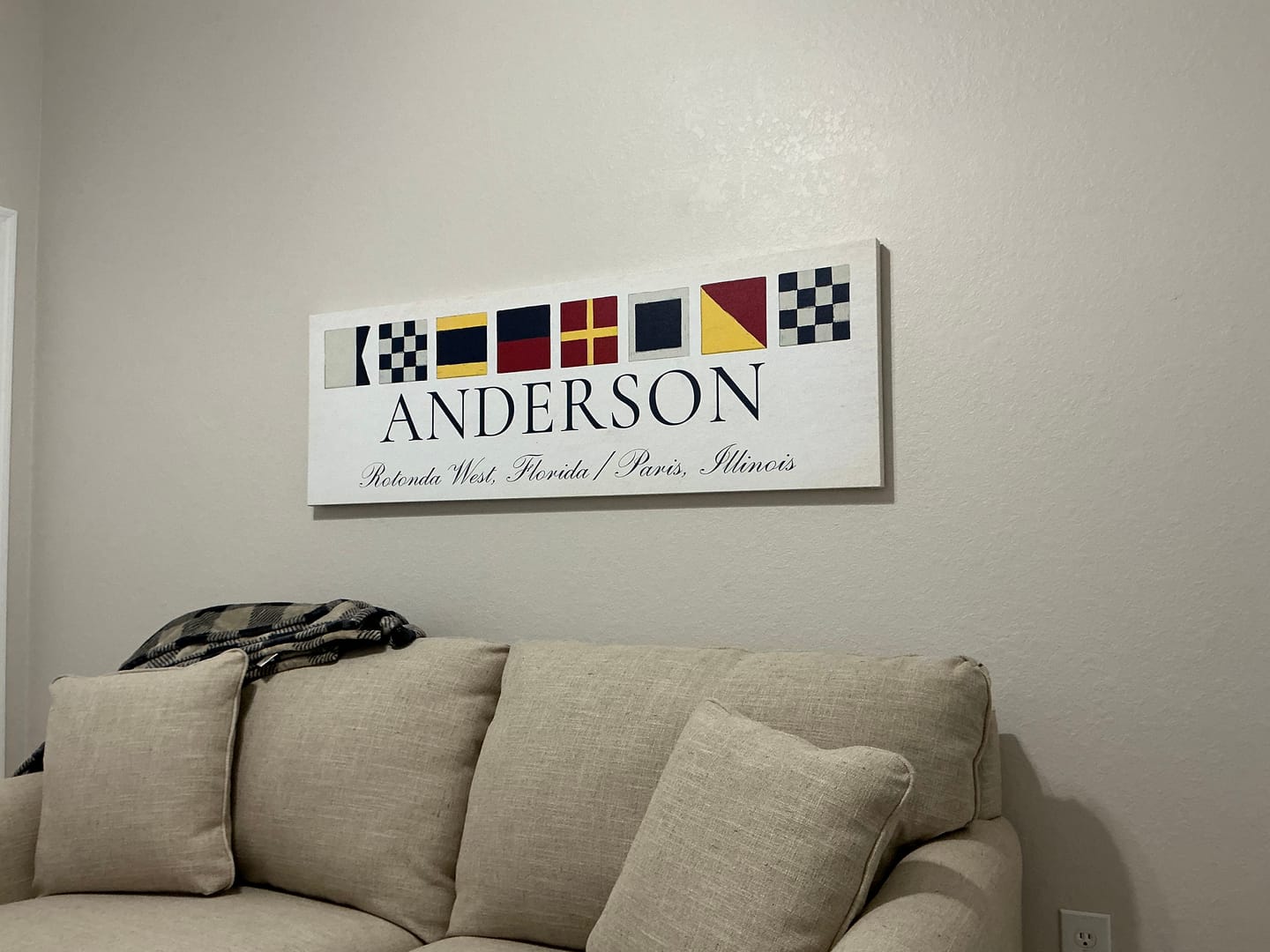 Customer photo review of Personalized Nautical Flags Wall Decor