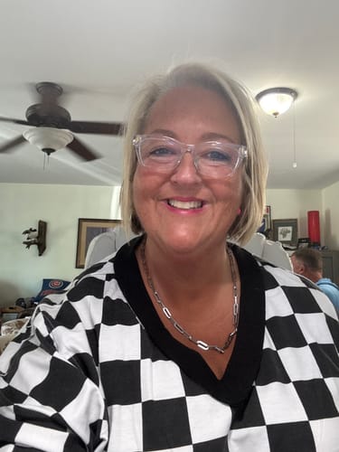 Customer photo review of Black & White Checkered V-Neck Sweatshirt