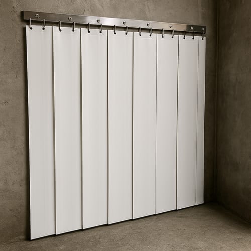 Customer photo review of Abattoir Blackout Strip Curtains Solid White (Hook-on) Ideal for Privacy & Compliance High-Impact Weather-Resistant PVC Kit with Stainless Steel Rails