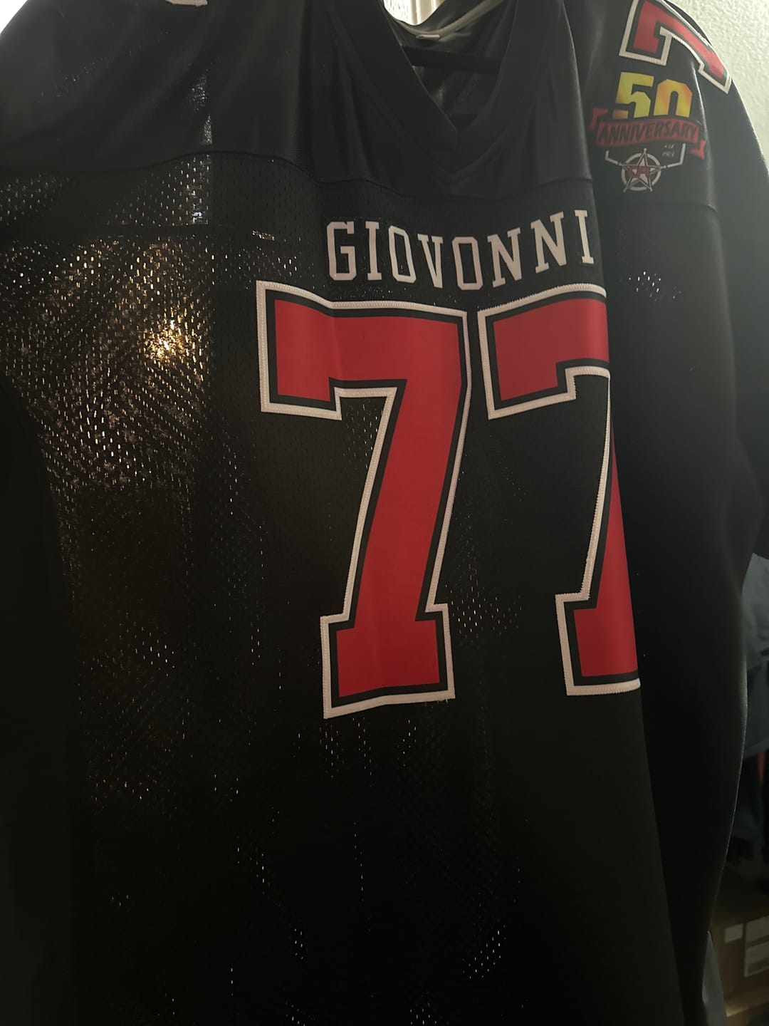 Customer photo review of Custom Black Red-White Classic Style Mesh Authentic Football Jersey