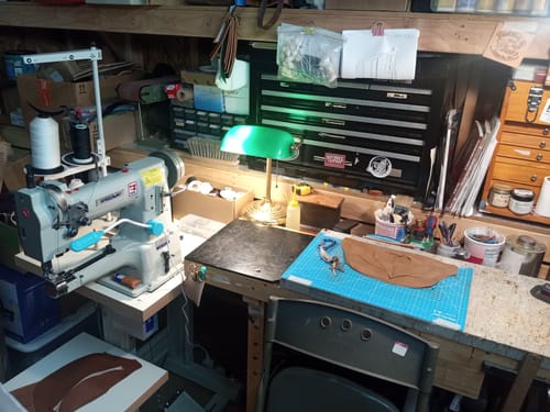 Customer photo review of SPEEDWAY SW-335L Single Needle Cylinder Bed Heavy Duty Unison Feed Walking Foot Sewing Machine Assembled with Servo Motor, Table and Stand Included