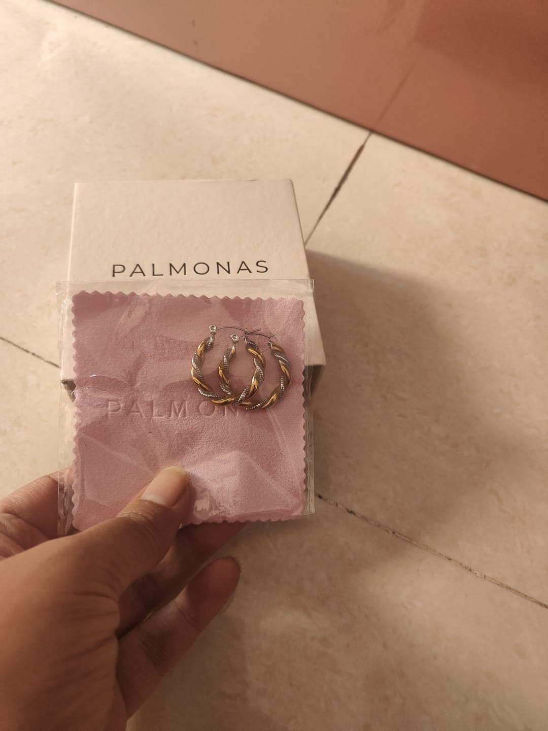 Customer photo review of Golden Silver Twisted Hoop Earrings