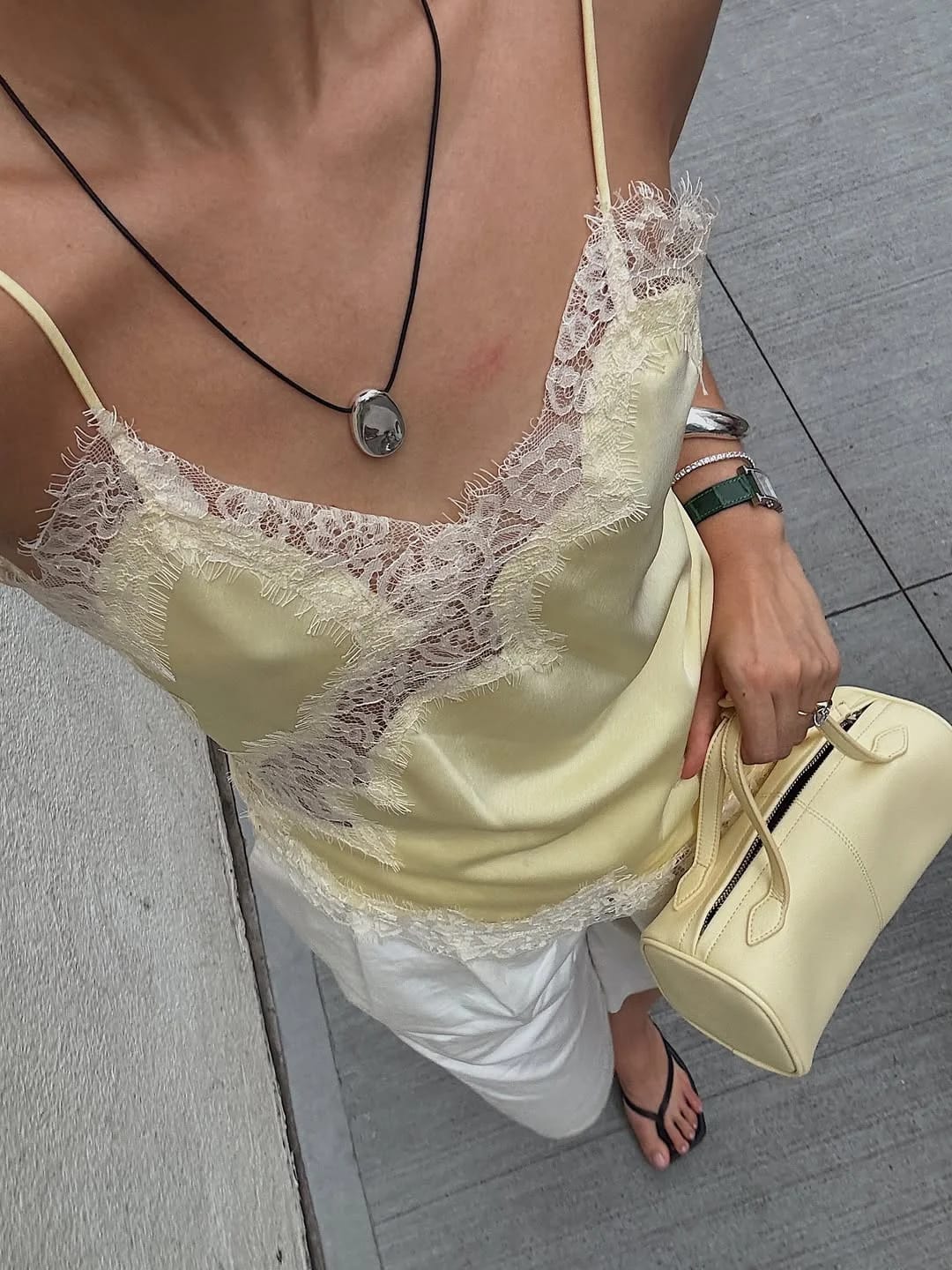 Customer photo review of Kara Asymmetric Satin Cami Top