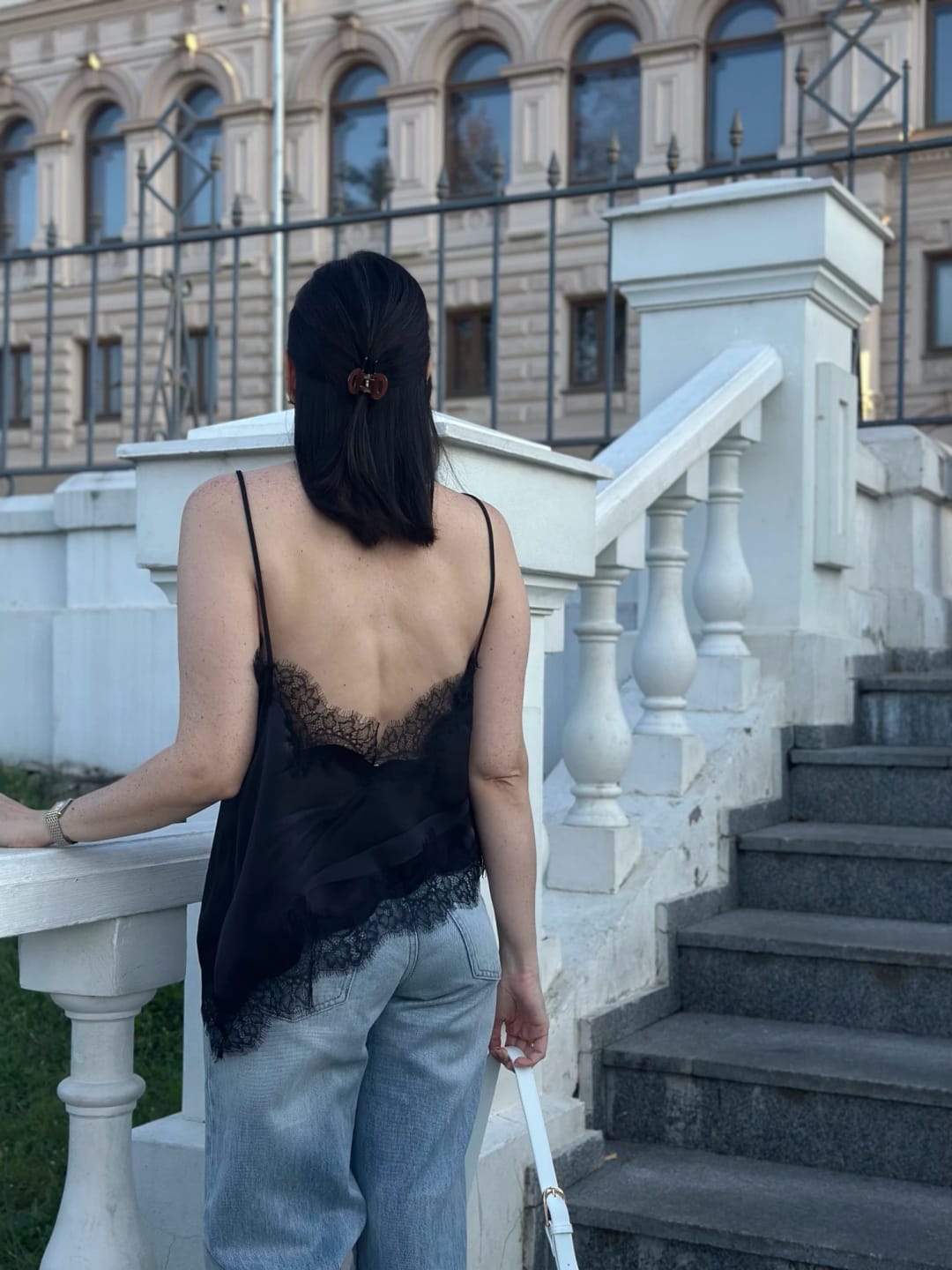 Customer photo review of Kara Asymmetric Satin Cami Top