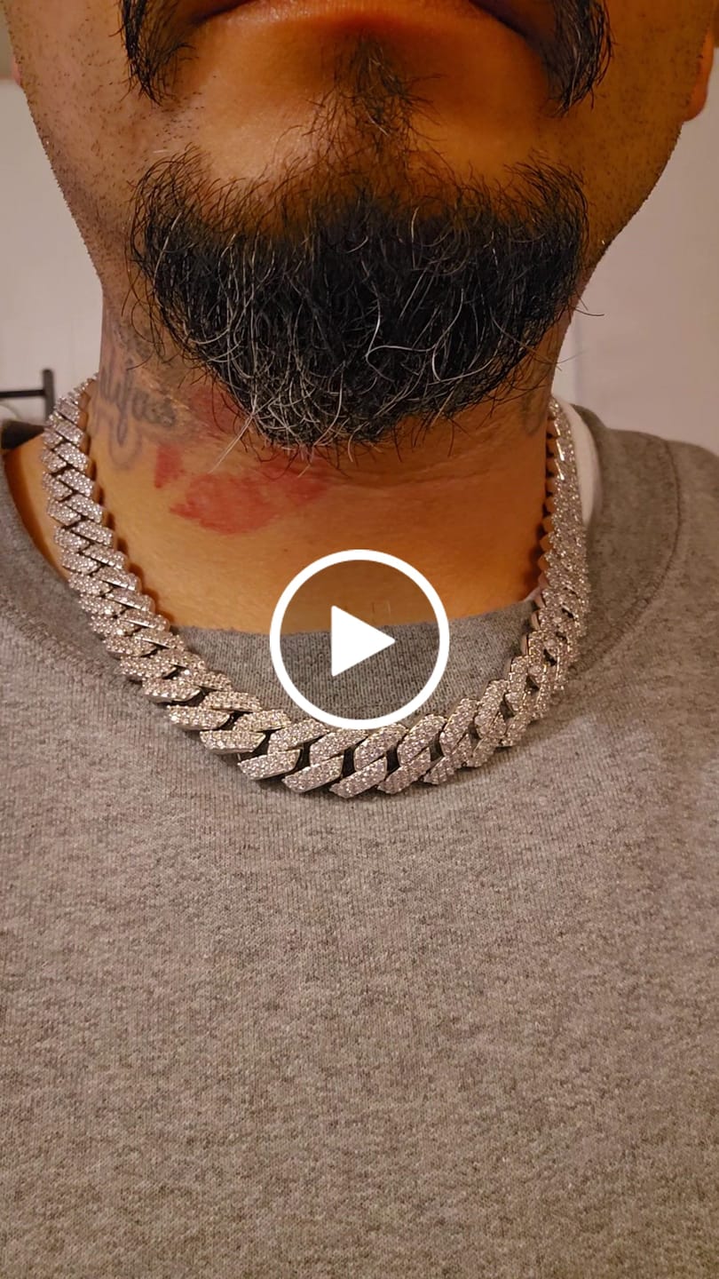 Customer video review of 14mm Moissanite Monaco Chain - 925 Silver - D Colour - VVS1