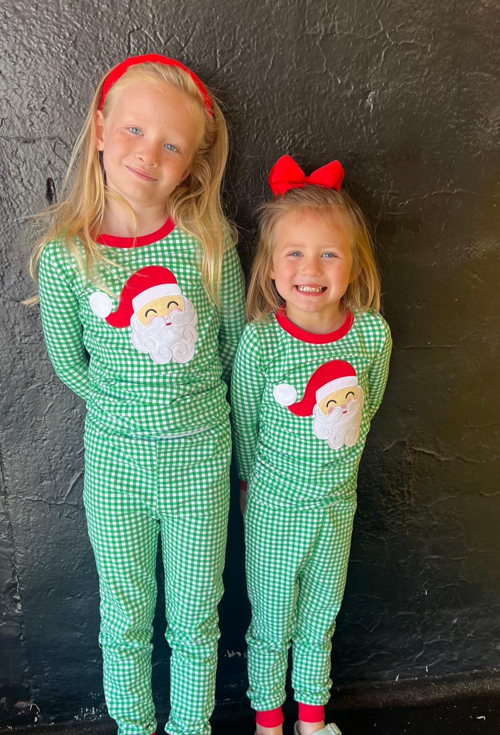 Customer photo review of Happy Santa Green Gingham Pajamas
