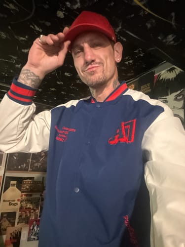 Customer photo review of Relax Fit Contrast Embroidery Baseball Jacket