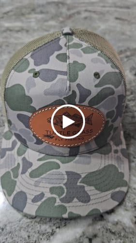 Customer video review of Custom Leather Patch Hats Richardson CAMO Laser Engraved