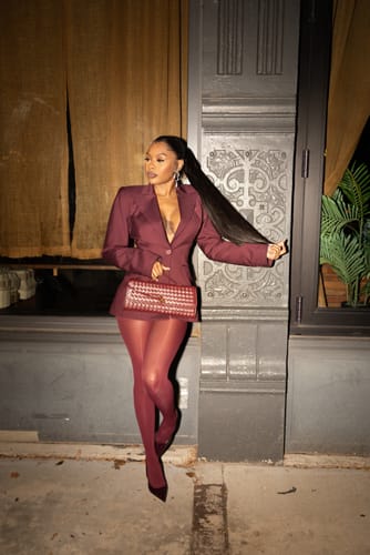 Customer photo review of Power Shoulder Fitted Suit Blazer