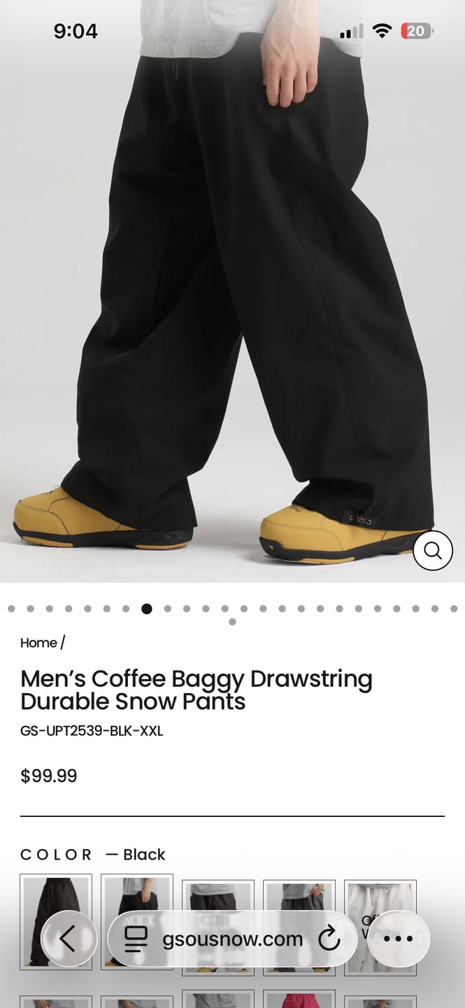 Customer photo review of Men’s Black Baggy Drawstring Durable Snow Pants