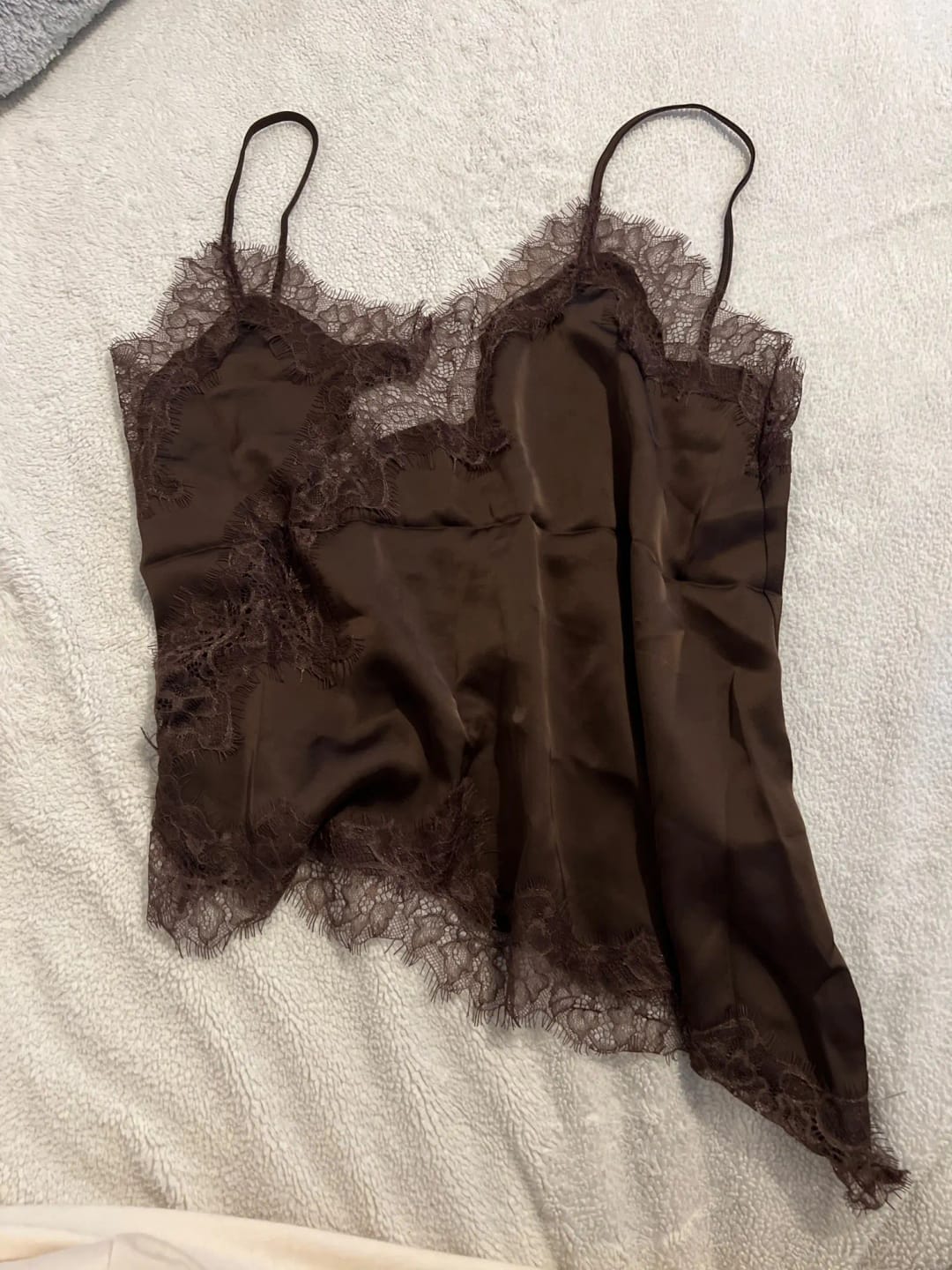 Customer photo review of Kara Asymmetric Satin Cami Top