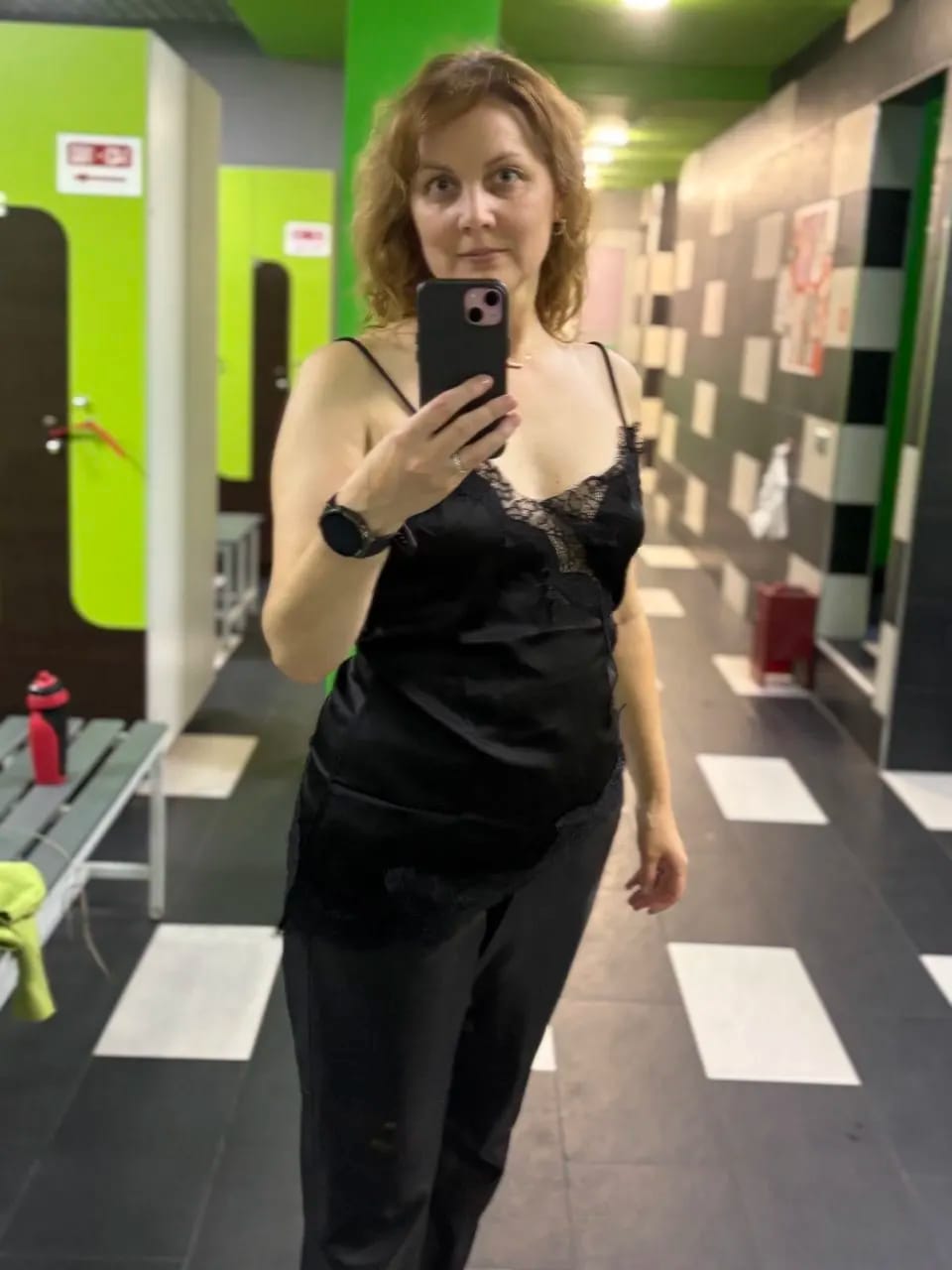 Customer photo review of Kara Asymmetric Satin Cami Top