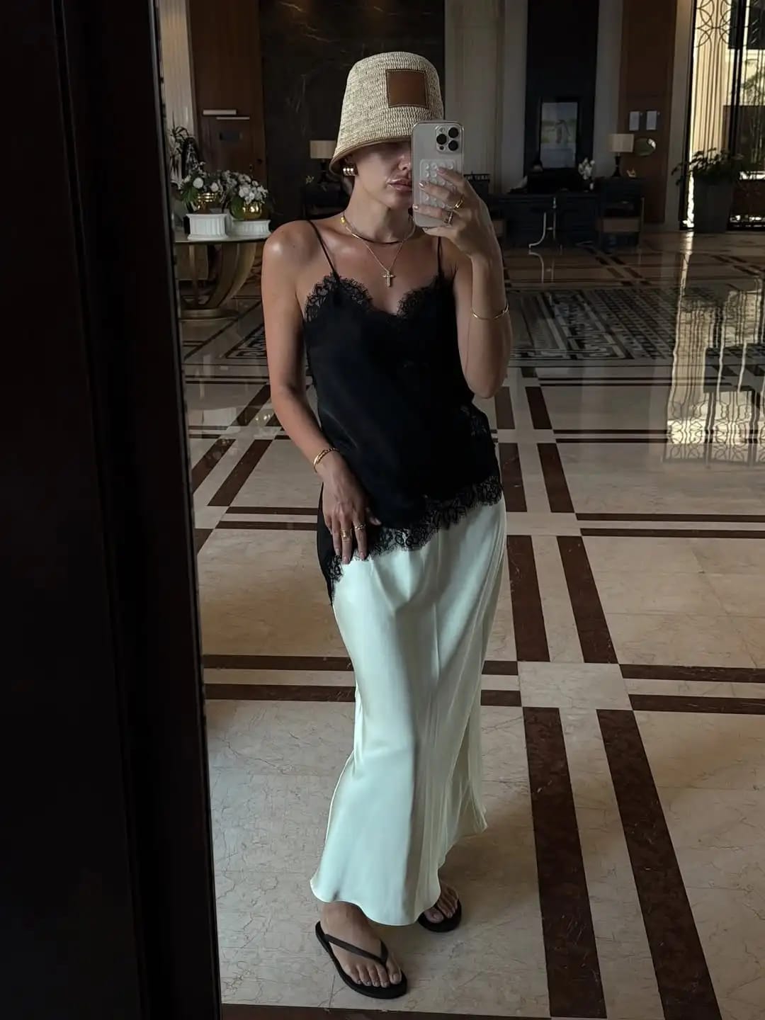 Customer photo review of Kara Asymmetric Satin Cami Top