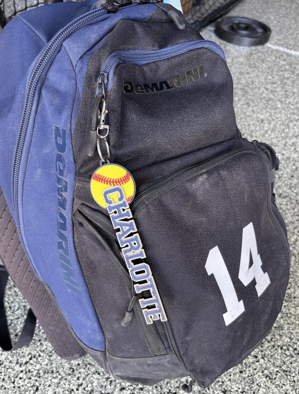 Customer photo review of Personalized Softball Bag Tag | Team Gift & Player Bundle