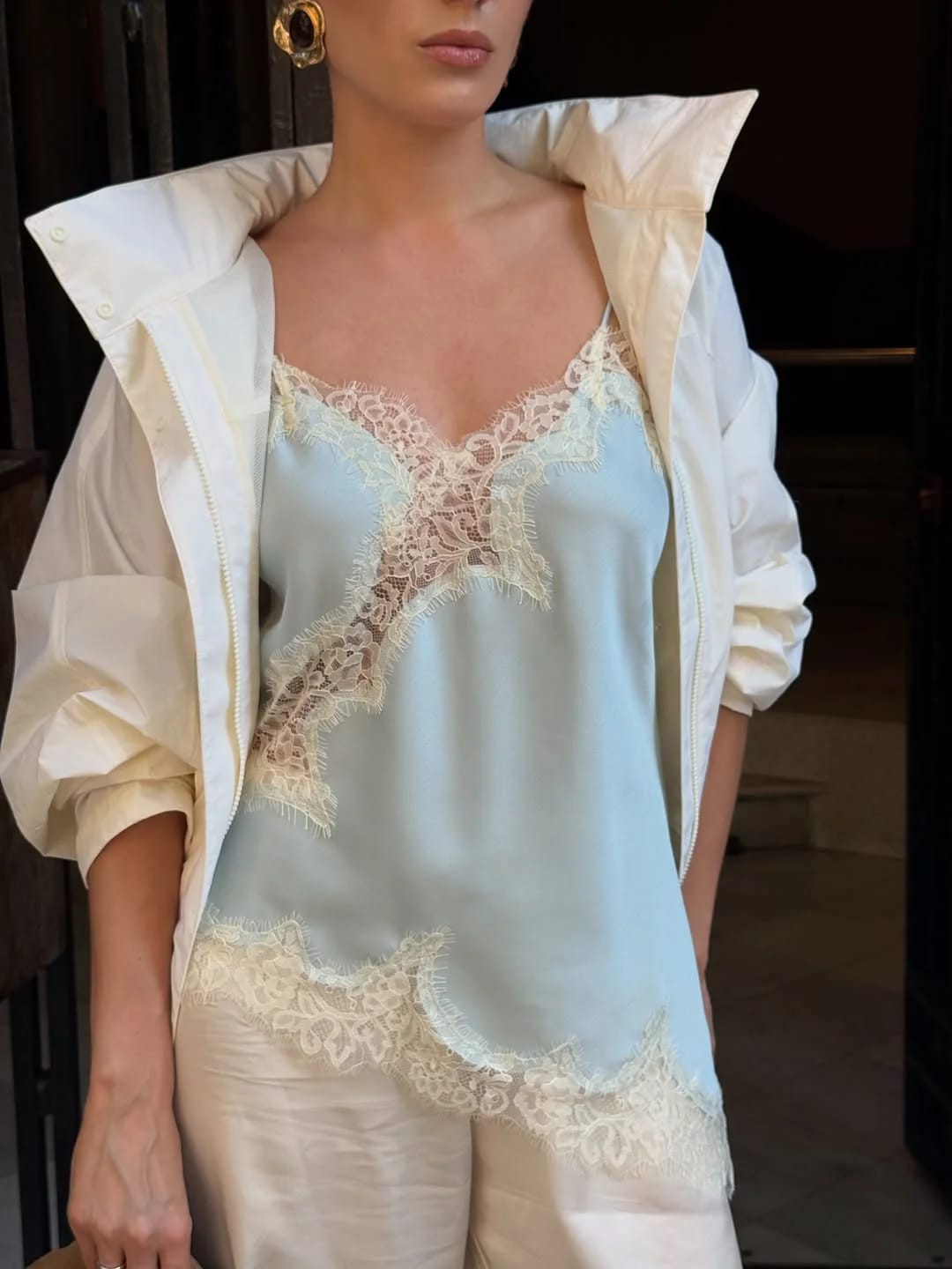 Customer photo review of Kara Asymmetric Satin Cami Top