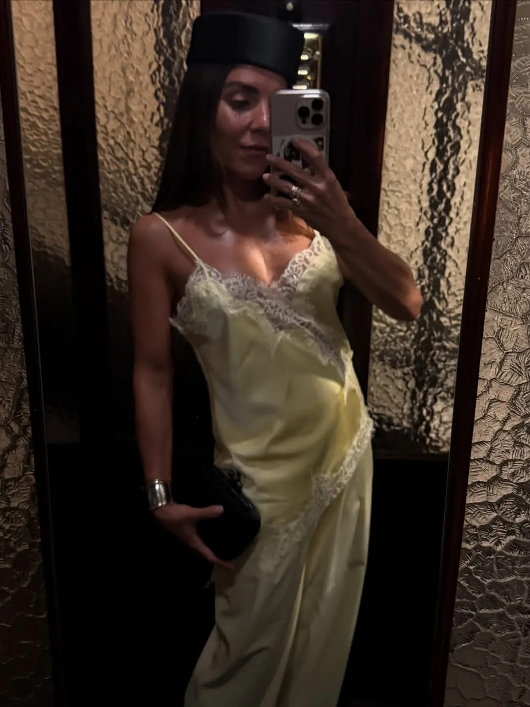 Customer photo review of Kara Asymmetric Satin Cami Top