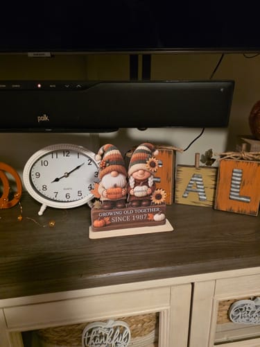 Customer photo review of Personalized "Growing Old Together" Gnome Plaque With Couple Names & Sunflowers Pumpkins Autumn's Warm Charm For Couple Gift For Grandparent