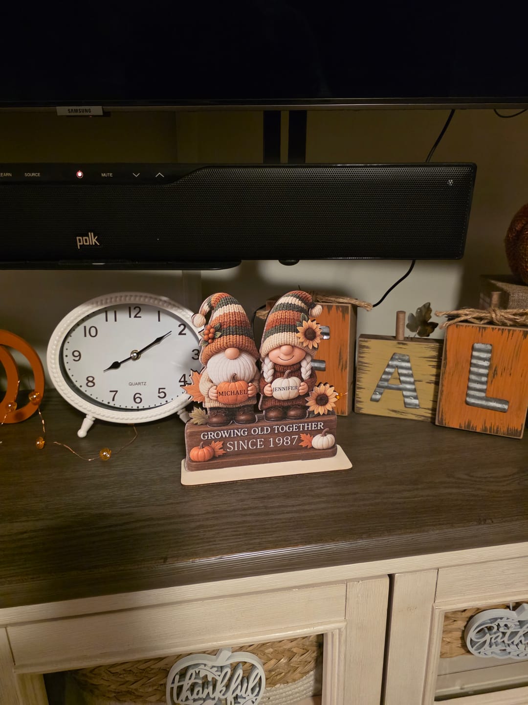 Customer photo review of Personalized "Growing Old Together" Gnome Plaque With Couple Names & Sunflowers Pumpkins Autumn's Warm Charm For Couple Gift For Grandparent