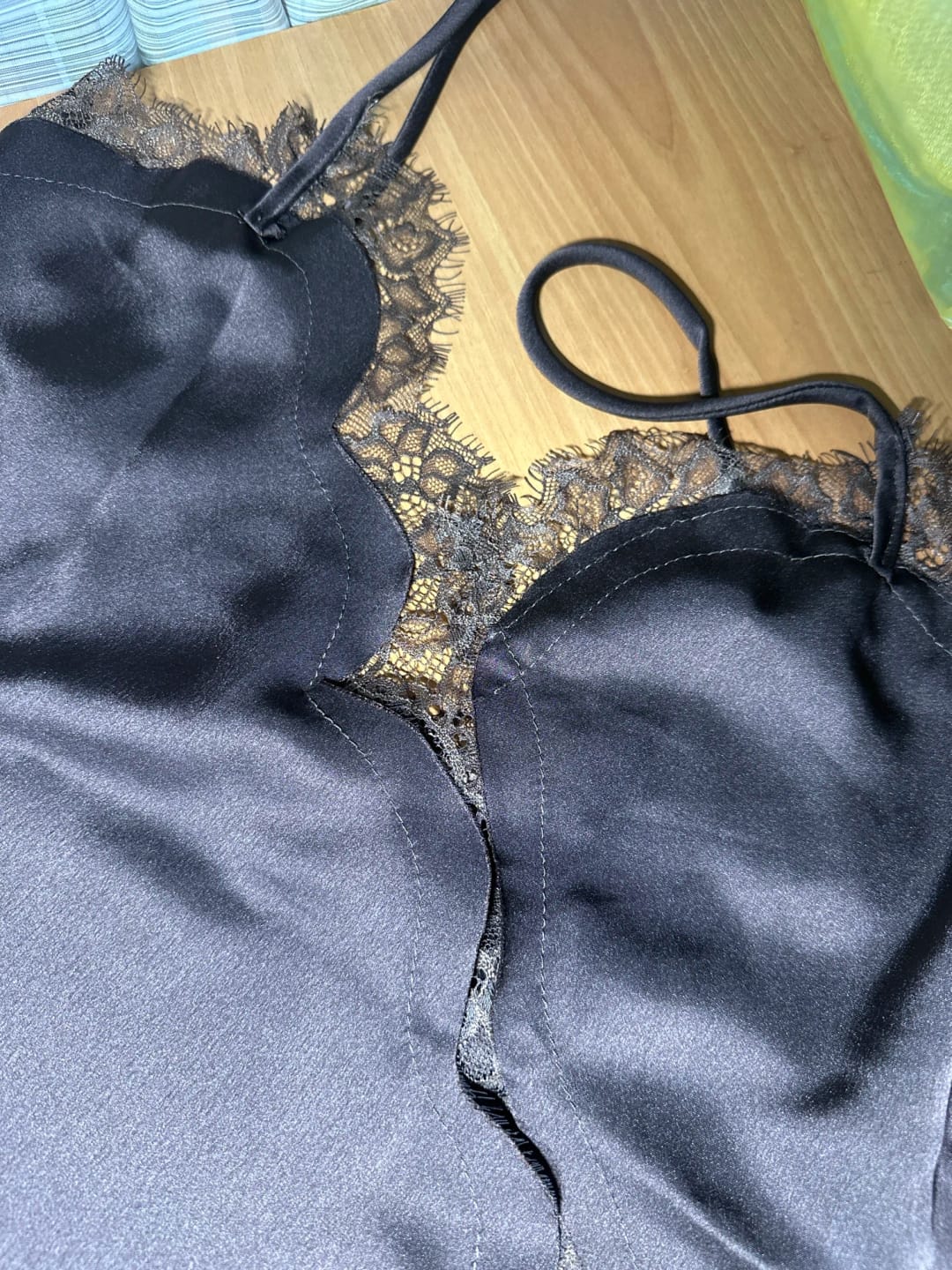 Customer photo review of Kara Asymmetric Satin Cami Top