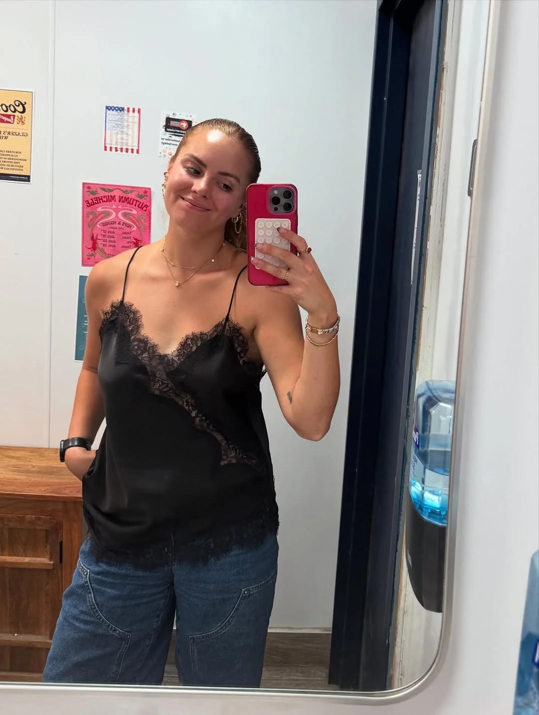 Customer photo review of Kara Asymmetric Satin Cami Top