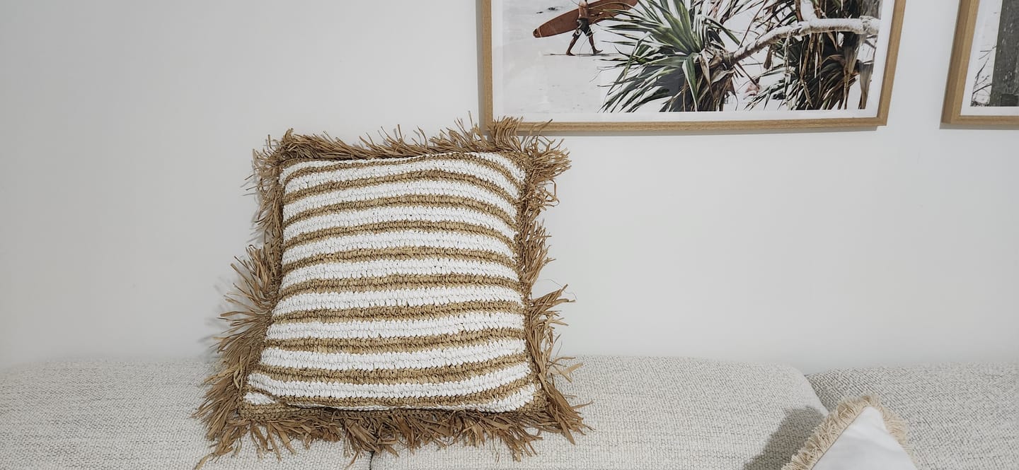 Customer photo review of Maldives Raffia Stripe Cushion Cover | 50x50cm